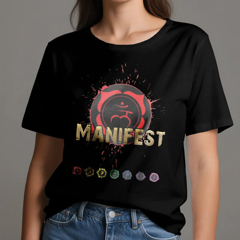 Olivenorma Unisex "MANIFEST" Halschakra Kurzärmeliges T-Shirt