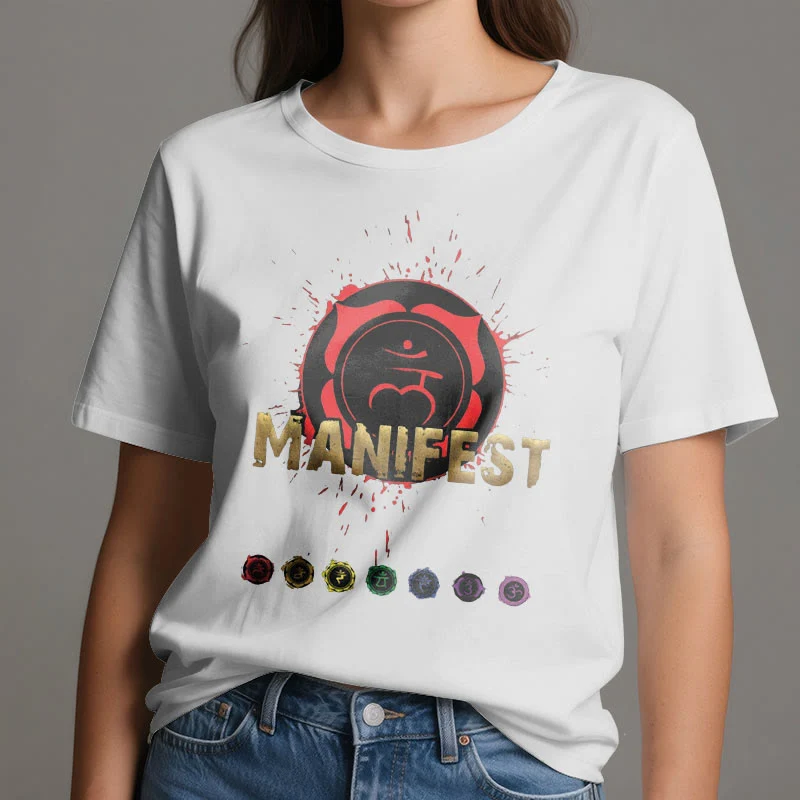 Olivenorma Unisex "MANIFEST" Halschakra Kurzärmeliges T-Shirt