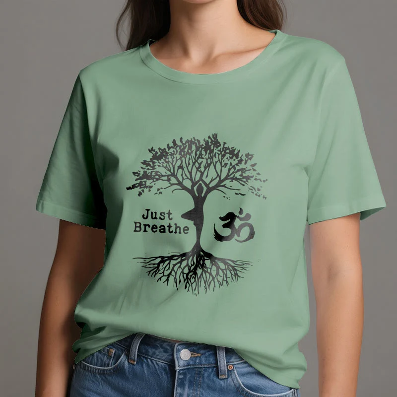 Olivenorma "JUST BREATHE" Yoga Baum OM Symbol Spirituelles T-Shirt