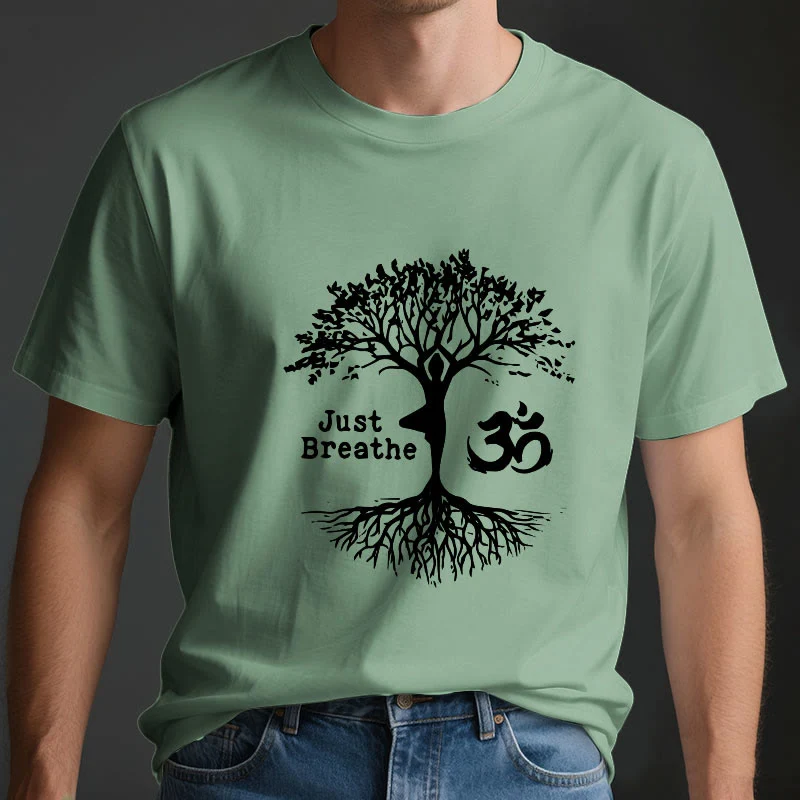 Olivenorma "JUST BREATHE" Yoga Baum OM Symbol Spirituelles T-Shirt