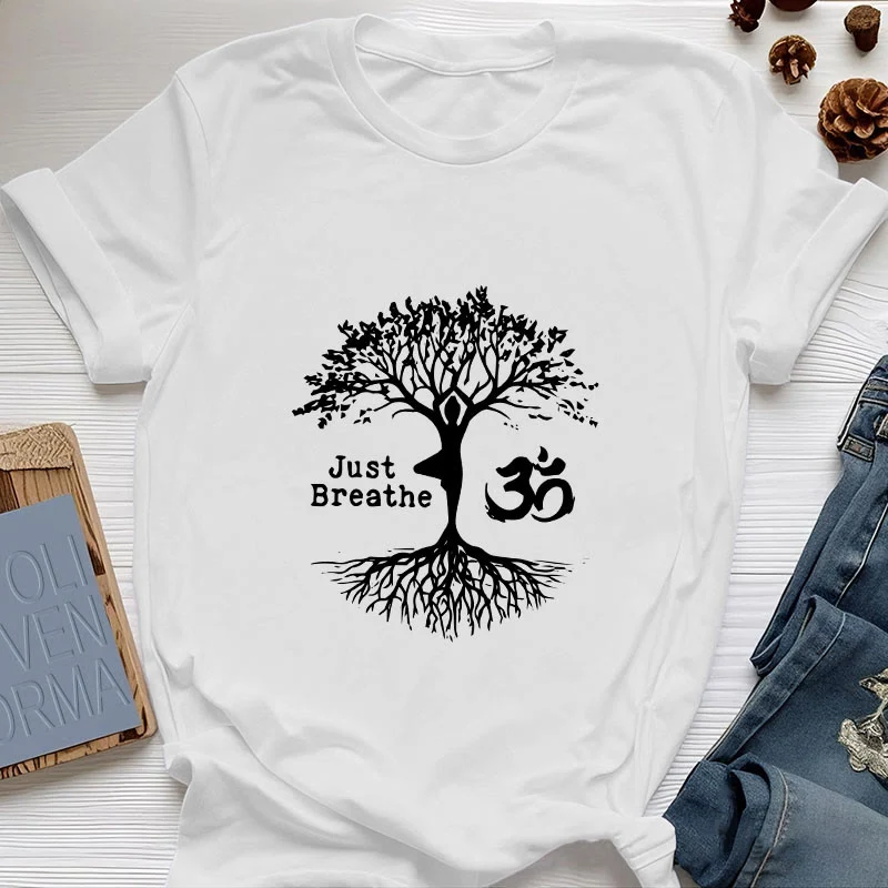 Olivenorma "JUST BREATHE" Yoga Baum OM Symbol Spirituelles T-Shirt