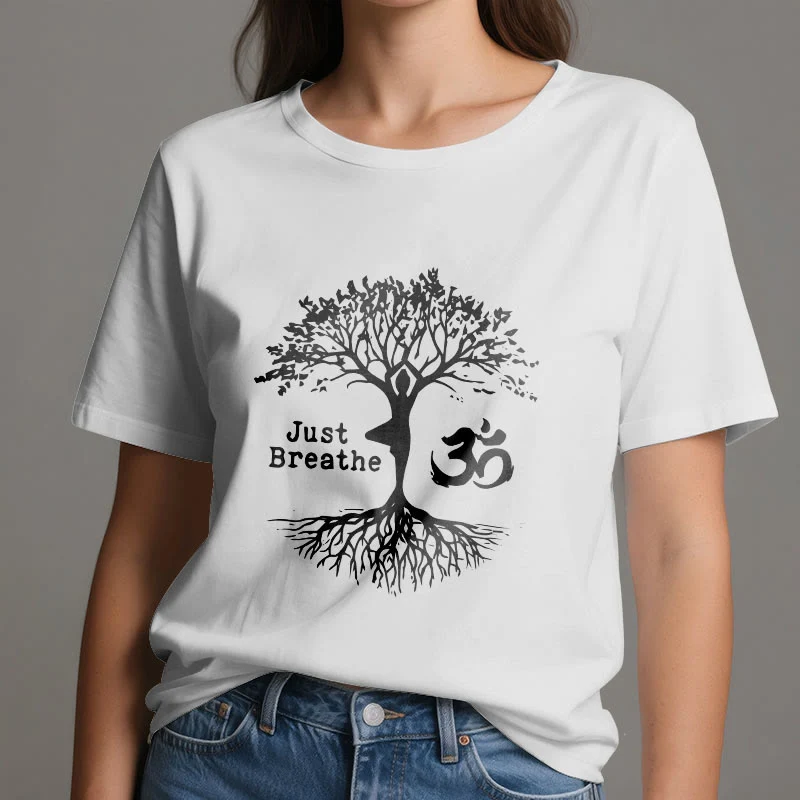 Olivenorma "JUST BREATHE" Yoga Baum OM Symbol Spirituelles T-Shirt