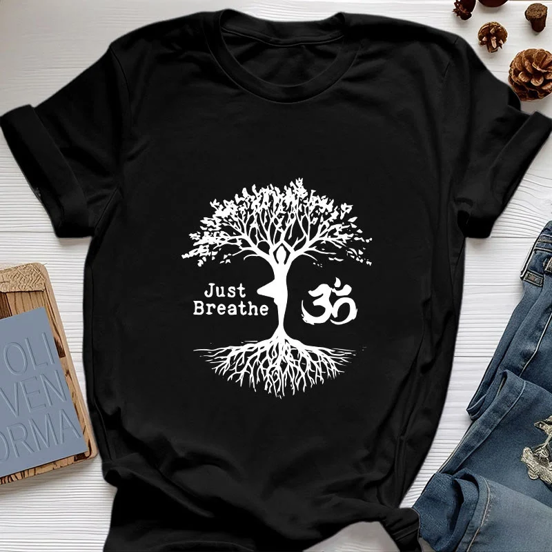 Olivenorma "JUST BREATHE" Yoga Baum OM Symbol Spirituelles T-Shirt