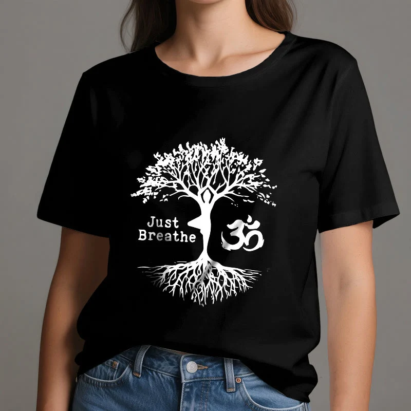 Olivenorma "JUST BREATHE" Yoga Baum OM Symbol Spirituelles T-Shirt
