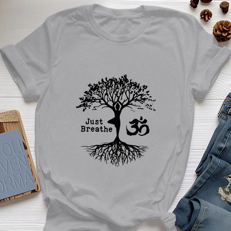Olivenorma "JUST BREATHE" Yoga Baum OM Symbol Spirituelles T-Shirt
