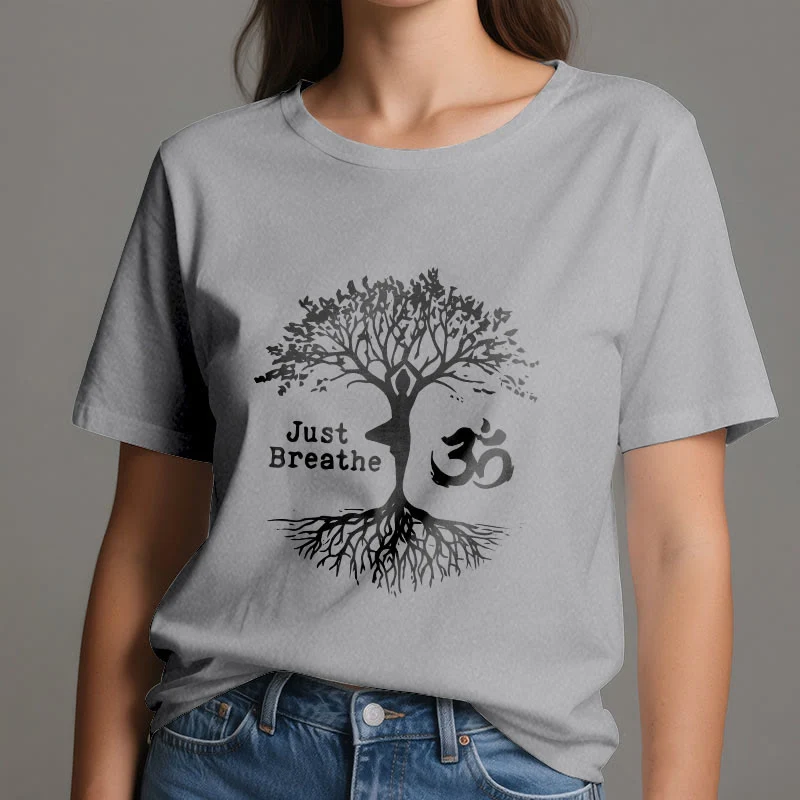 Olivenorma "JUST BREATHE" Yoga Baum OM Symbol Spirituelles T-Shirt