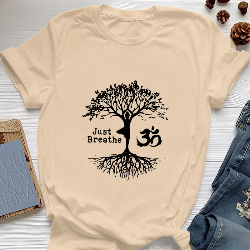 Olivenorma "JUST BREATHE" Yoga Baum OM Symbol Spirituelles T-Shirt