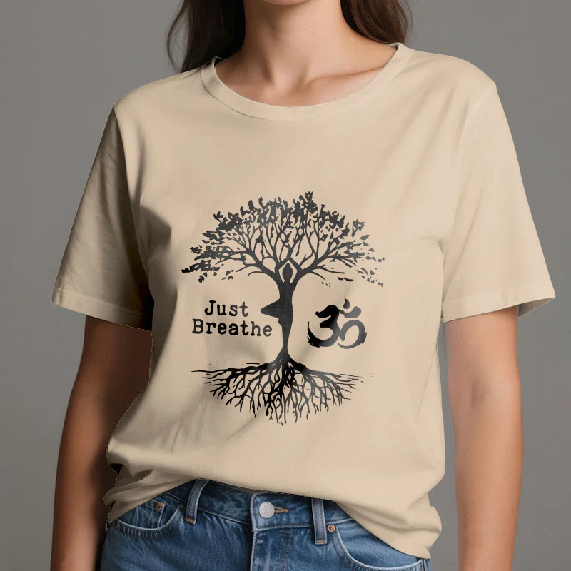 Olivenorma "JUST BREATHE" Yoga Baum OM Symbol Spirituelles T-Shirt