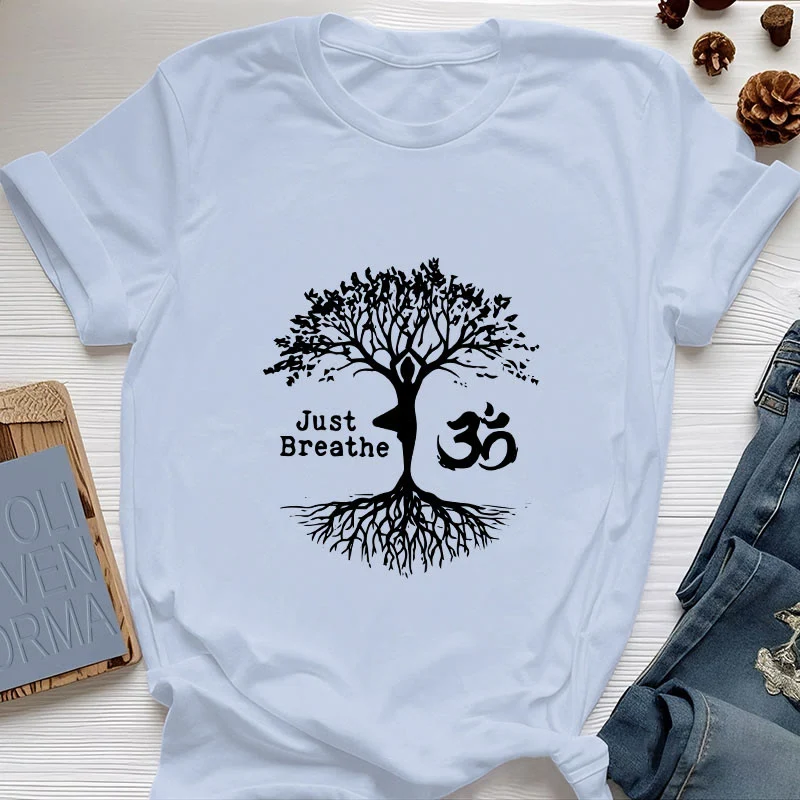 Olivenorma "JUST BREATHE" Yoga Baum OM Symbol Spirituelles T-Shirt