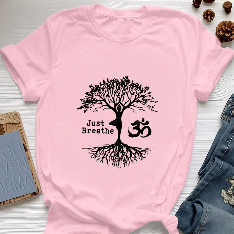Olivenorma "JUST BREATHE" Yoga Baum OM Symbol Spirituelles T-Shirt