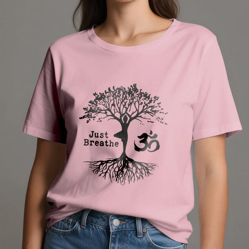 Olivenorma "JUST BREATHE" Yoga Baum OM Symbol Spirituelles T-Shirt