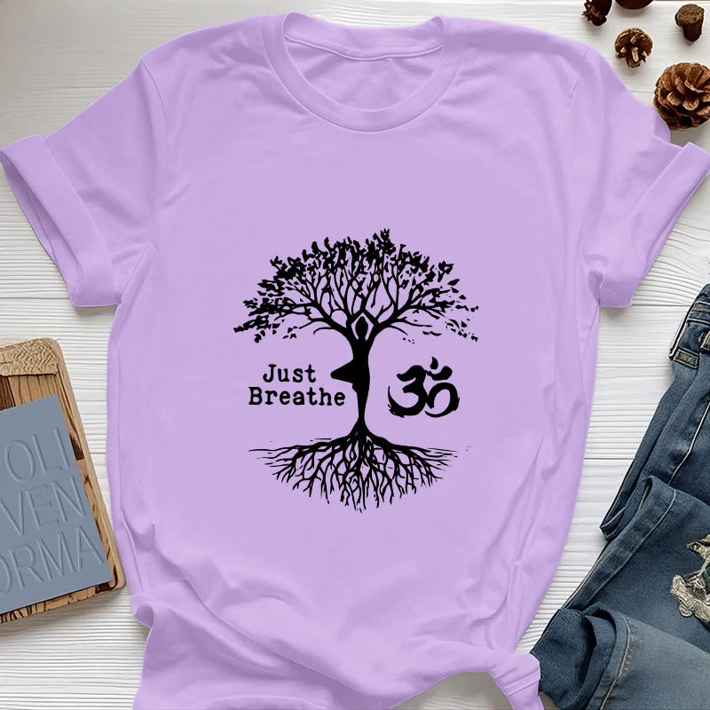Olivenorma "JUST BREATHE" Yoga Baum OM Symbol Spirituelles T-Shirt