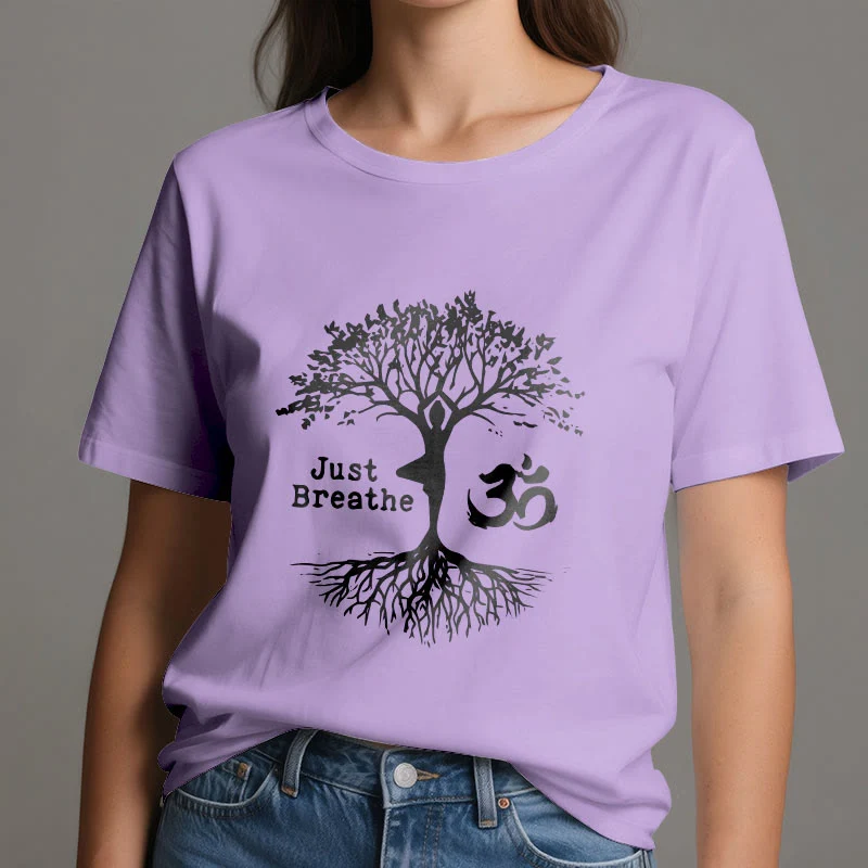 Olivenorma "JUST BREATHE" Yoga Baum OM Symbol Spirituelles T-Shirt