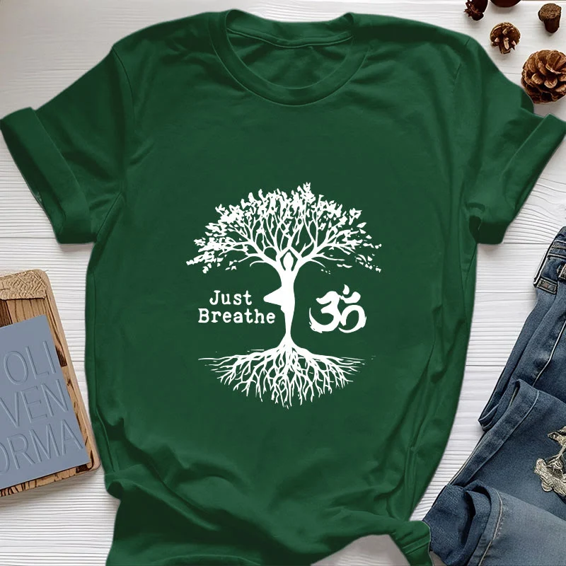 Olivenorma "JUST BREATHE" Yoga Baum OM Symbol Spirituelles T-Shirt