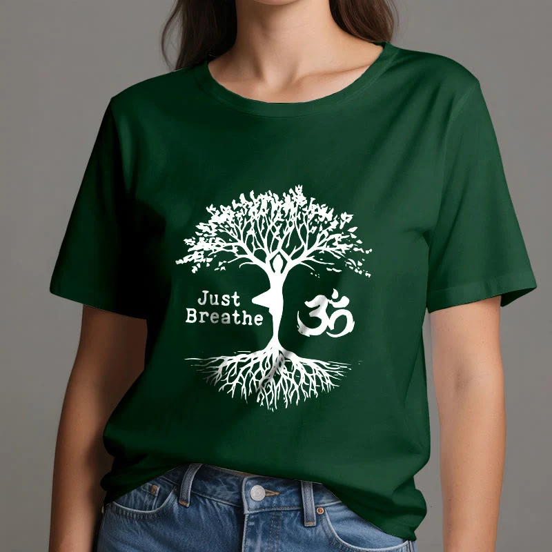 Olivenorma "JUST BREATHE" Yoga Baum OM Symbol Spirituelles T-Shirt