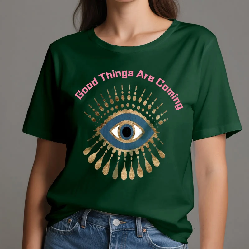 Olivenorma T-Shirt mit Aufschrift „Good Things Are Coming“