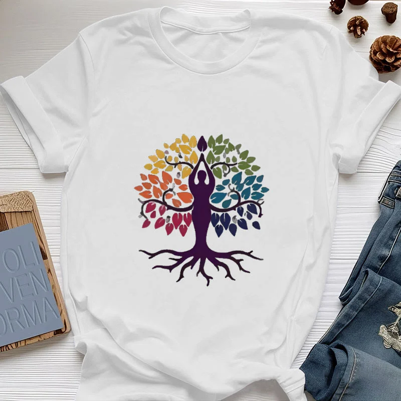 Olivenorma Yoga Baum Spirituelles Baumwoll-T-Shirt