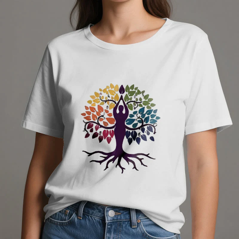 Olivenorma Yoga Baum Spirituelles Baumwoll-T-Shirt