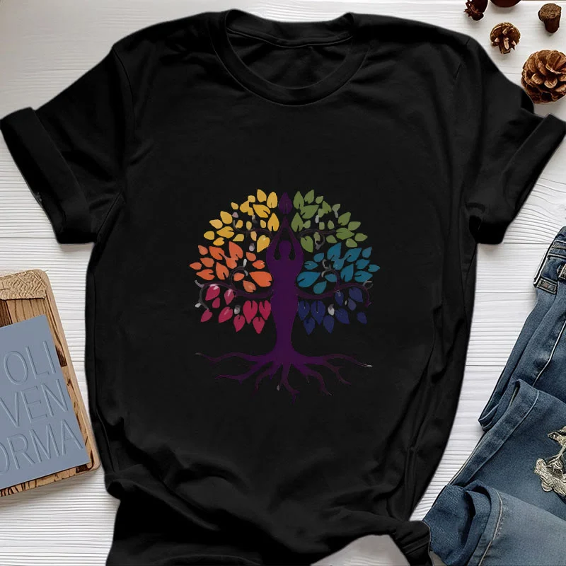 Olivenorma Yoga Baum Spirituelles Baumwoll-T-Shirt