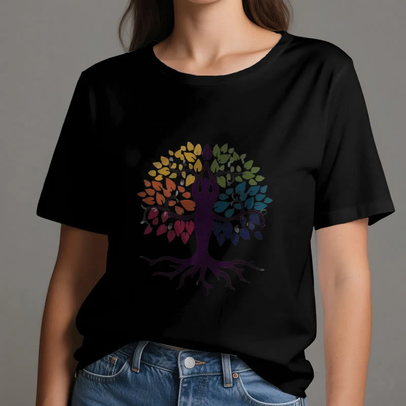 Olivenorma Yoga Baum Spirituelles Baumwoll-T-Shirt