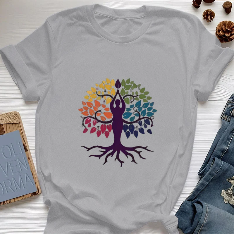 Olivenorma Yoga Baum Spirituelles Baumwoll-T-Shirt