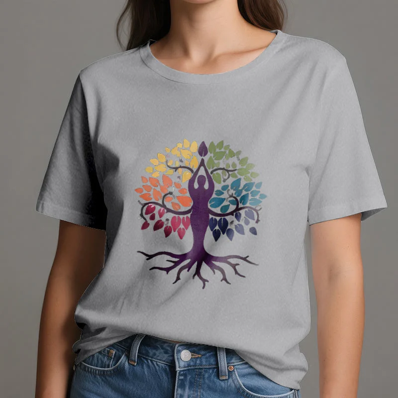 Olivenorma Yoga Baum Spirituelles Baumwoll-T-Shirt
