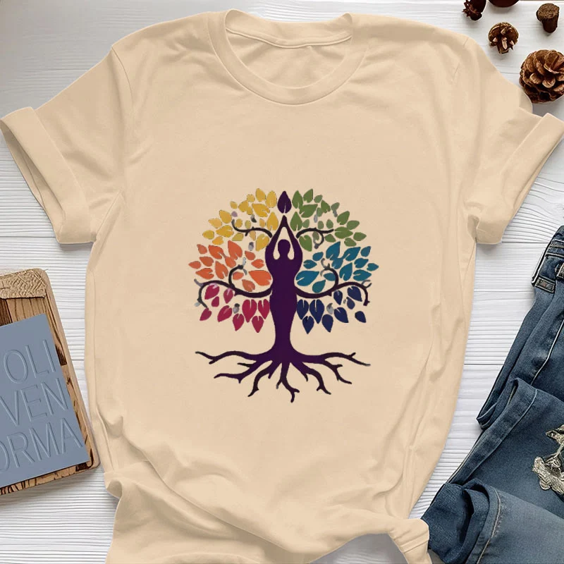 Olivenorma Yoga Baum Spirituelles Baumwoll-T-Shirt