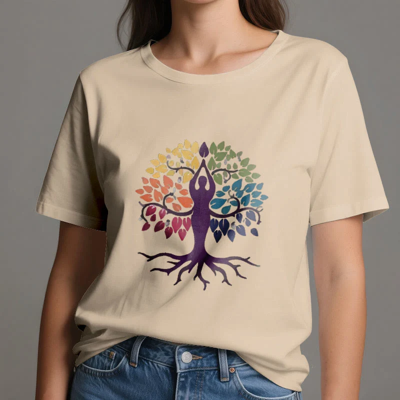 Olivenorma Yoga Baum Spirituelles Baumwoll-T-Shirt