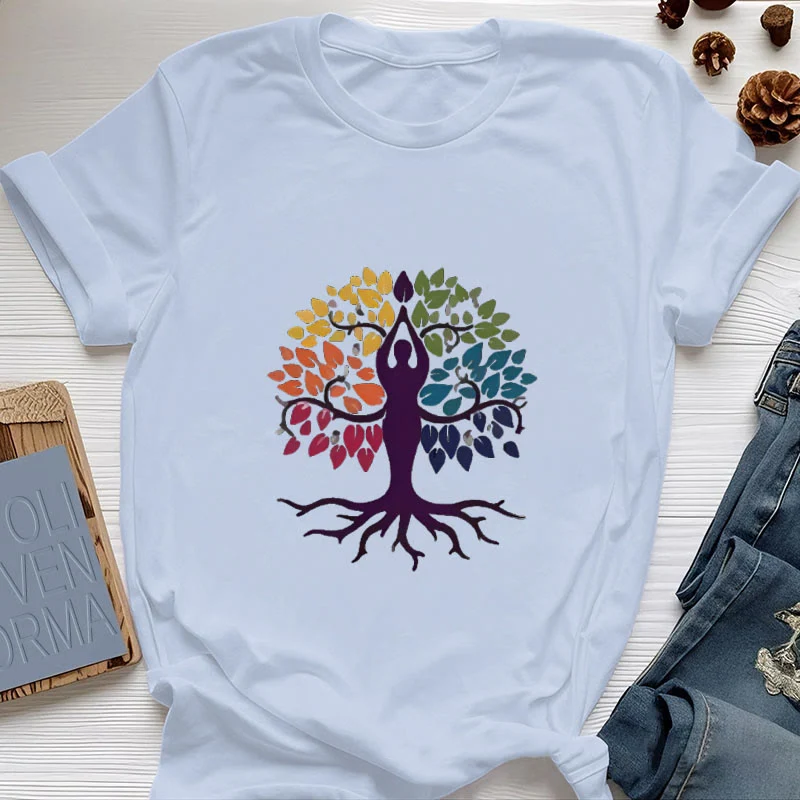 Olivenorma Yoga Baum Spirituelles Baumwoll-T-Shirt