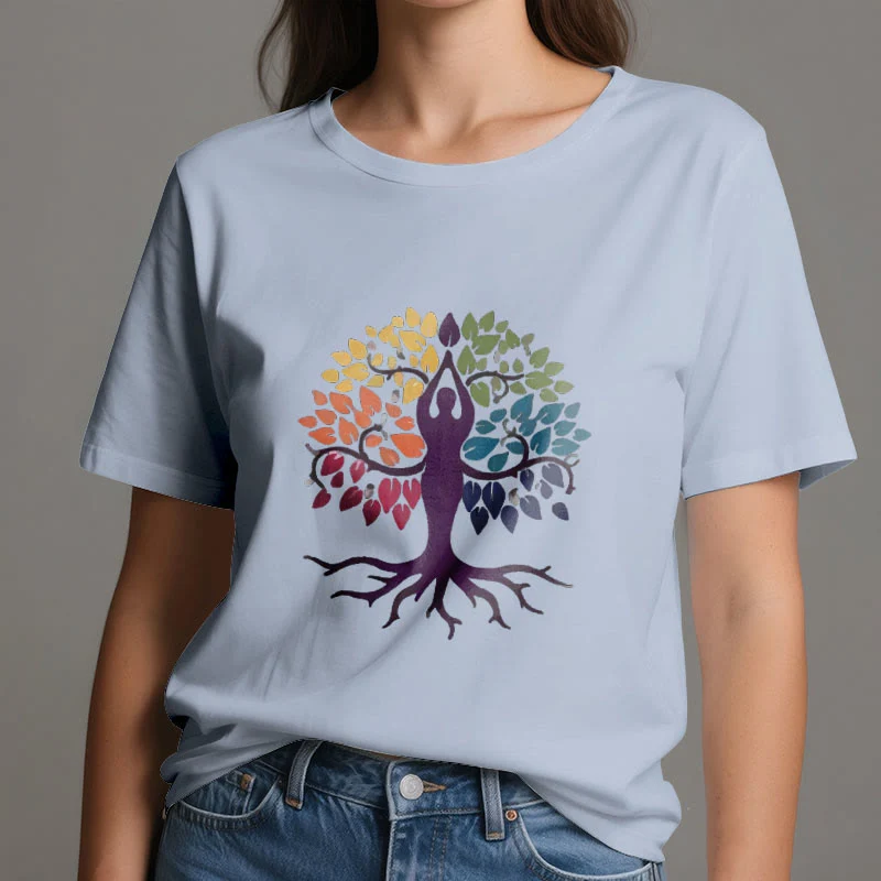 Olivenorma Yoga Baum Spirituelles Baumwoll-T-Shirt