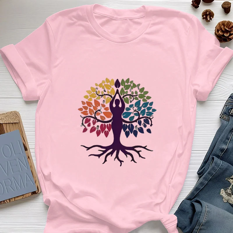 Olivenorma Yoga Baum Spirituelles Baumwoll-T-Shirt