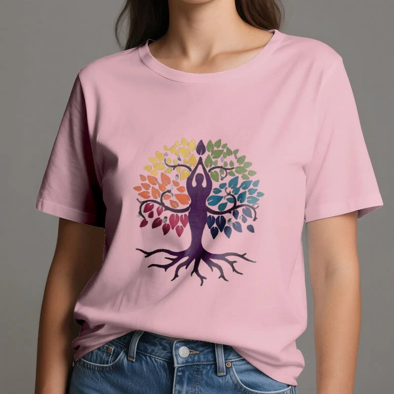 Olivenorma Yoga Baum Spirituelles Baumwoll-T-Shirt