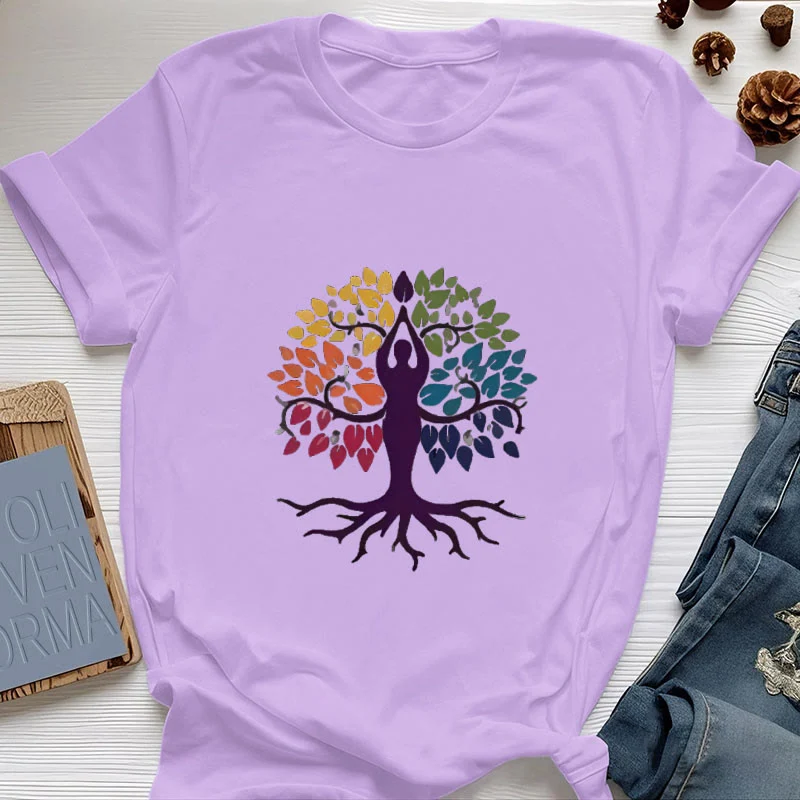 Olivenorma Yoga Baum Spirituelles Baumwoll-T-Shirt