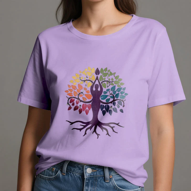 Olivenorma Yoga Baum Spirituelles Baumwoll-T-Shirt