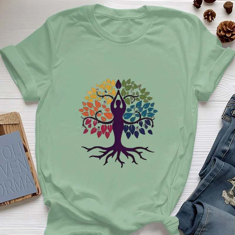 Olivenorma Yoga Baum Spirituelles Baumwoll-T-Shirt
