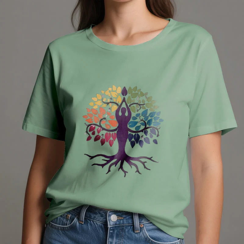 Olivenorma Yoga Baum Spirituelles Baumwoll-T-Shirt