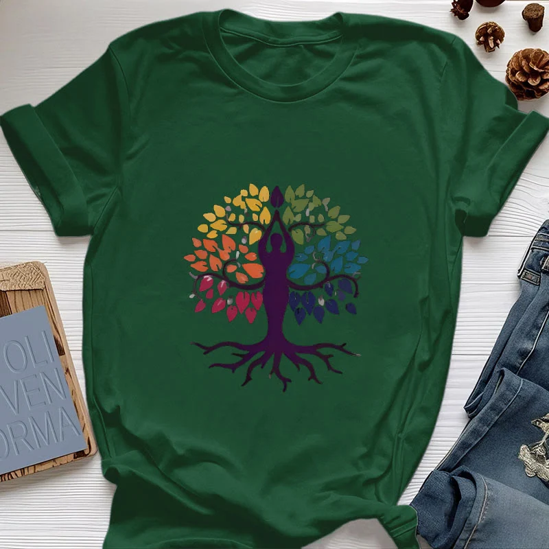 Olivenorma Yoga Baum Spirituelles Baumwoll-T-Shirt