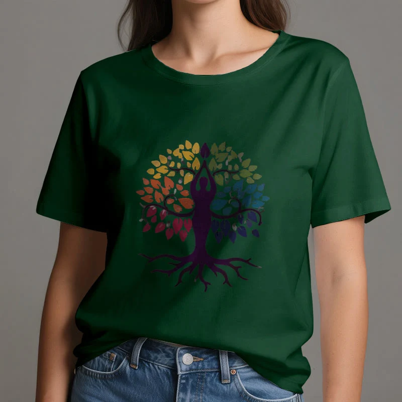Olivenorma Yoga Baum Spirituelles Baumwoll-T-Shirt