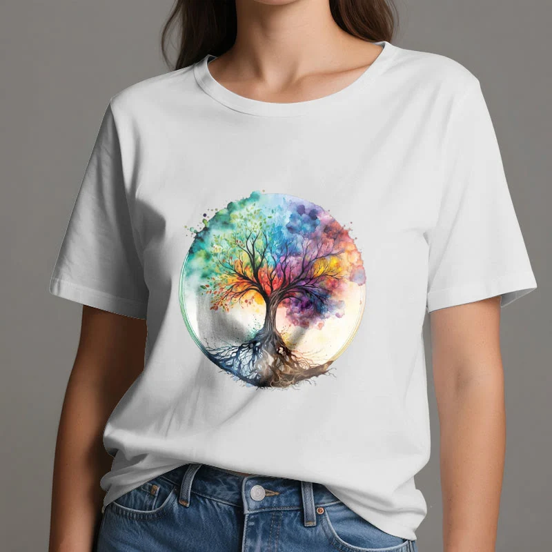 Olivenorma Regenbogen Baum des Lebens Spirituelles Baumwoll-T-Shirt