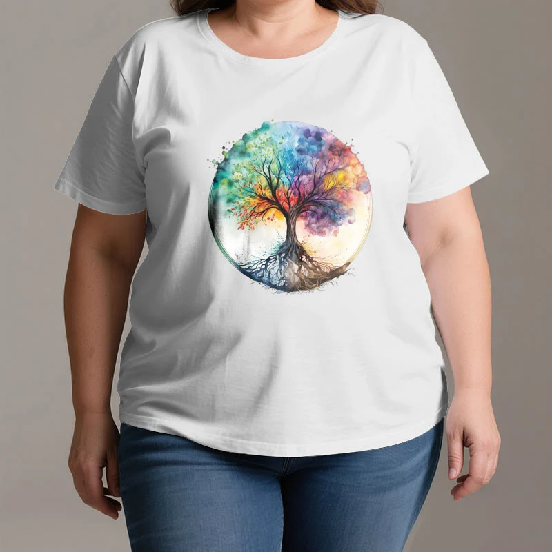 Olivenorma Regenbogen Baum des Lebens Spirituelles Baumwoll-T-Shirt