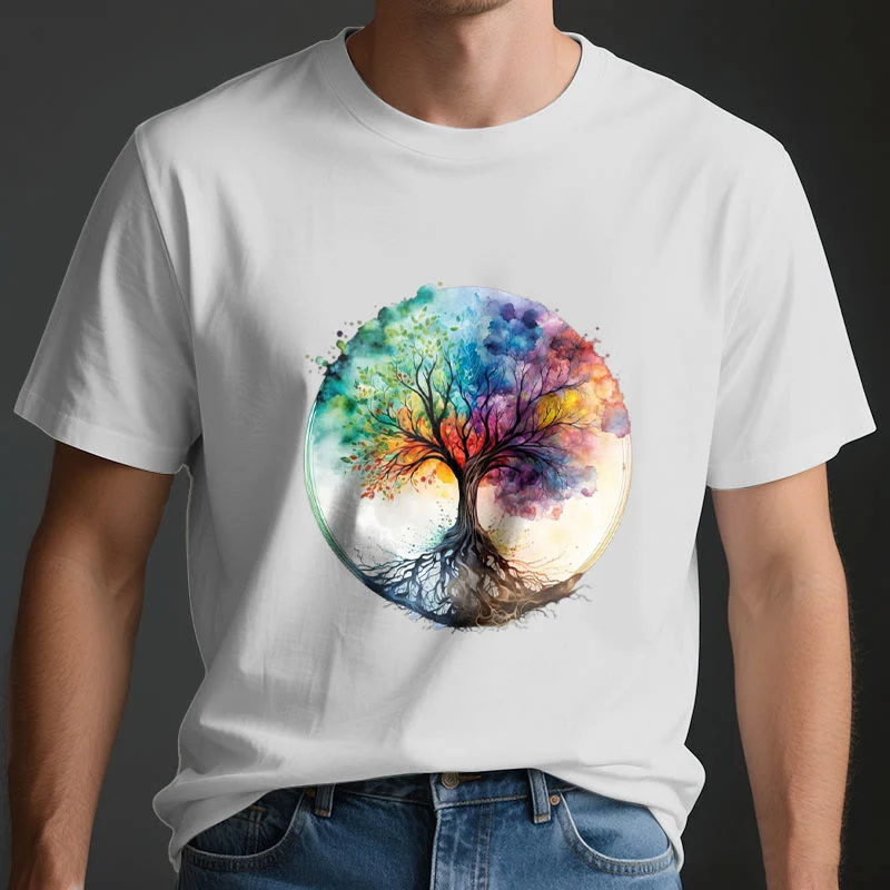 Olivenorma Regenbogen Baum des Lebens Spirituelles Baumwoll-T-Shirt