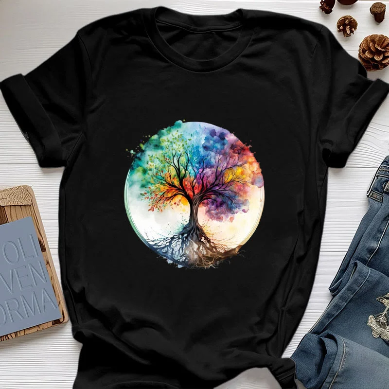 Olivenorma Regenbogen Baum des Lebens Spirituelles Baumwoll-T-Shirt