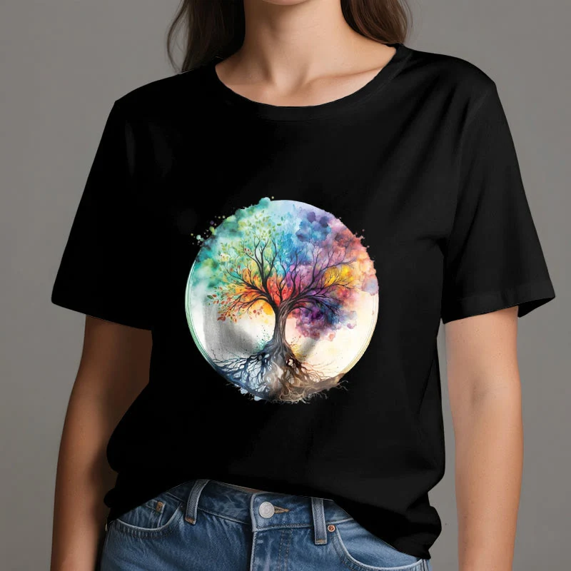 Olivenorma Regenbogen Baum des Lebens Spirituelles Baumwoll-T-Shirt