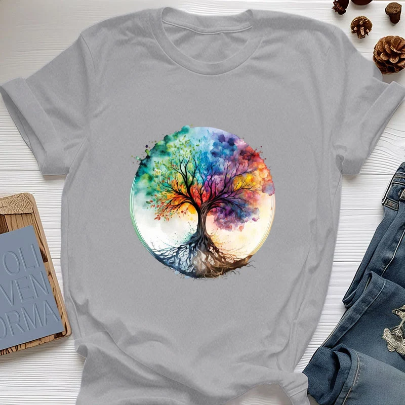 Olivenorma Regenbogen Baum des Lebens Spirituelles Baumwoll-T-Shirt