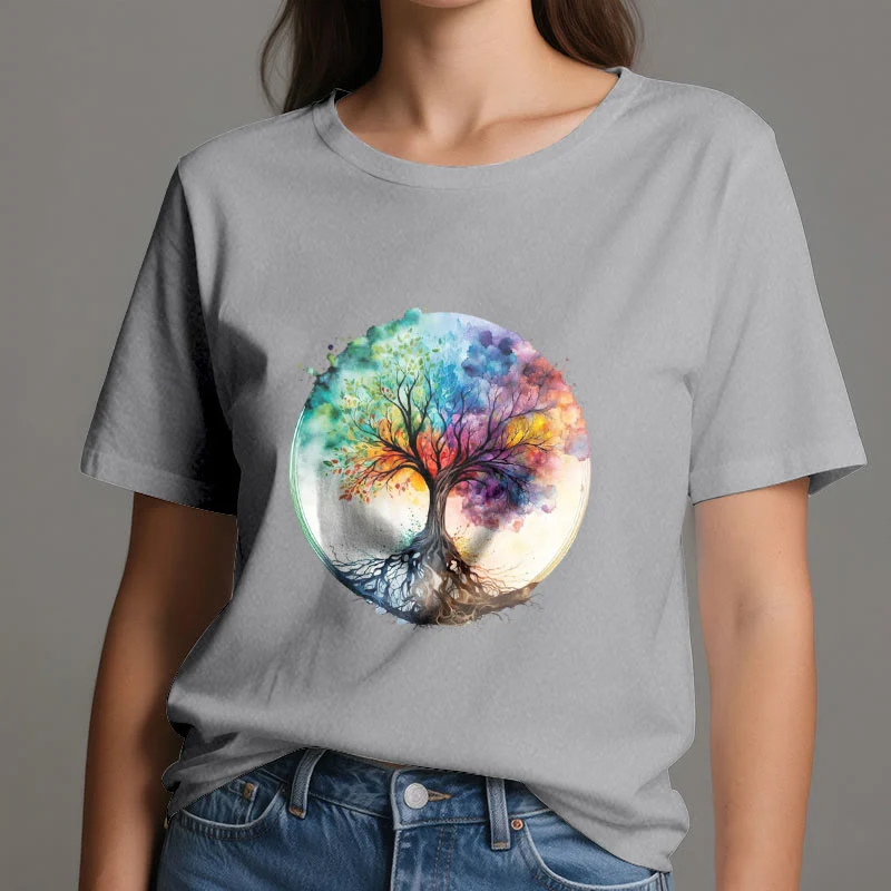 Olivenorma Regenbogen Baum des Lebens Spirituelles Baumwoll-T-Shirt