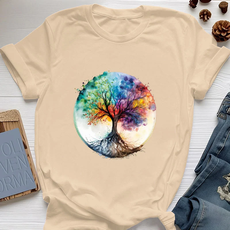 Olivenorma Regenbogen Baum des Lebens Spirituelles Baumwoll-T-Shirt