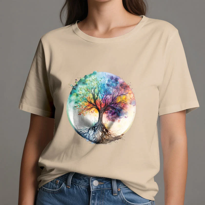 Olivenorma Regenbogen Baum des Lebens Spirituelles Baumwoll-T-Shirt
