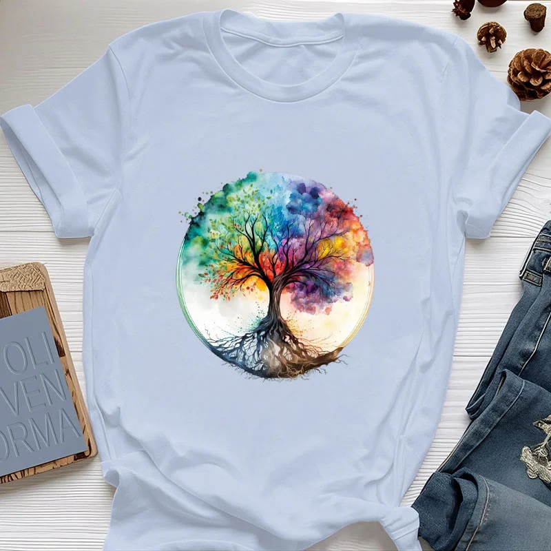 Olivenorma Regenbogen Baum des Lebens Spirituelles Baumwoll-T-Shirt