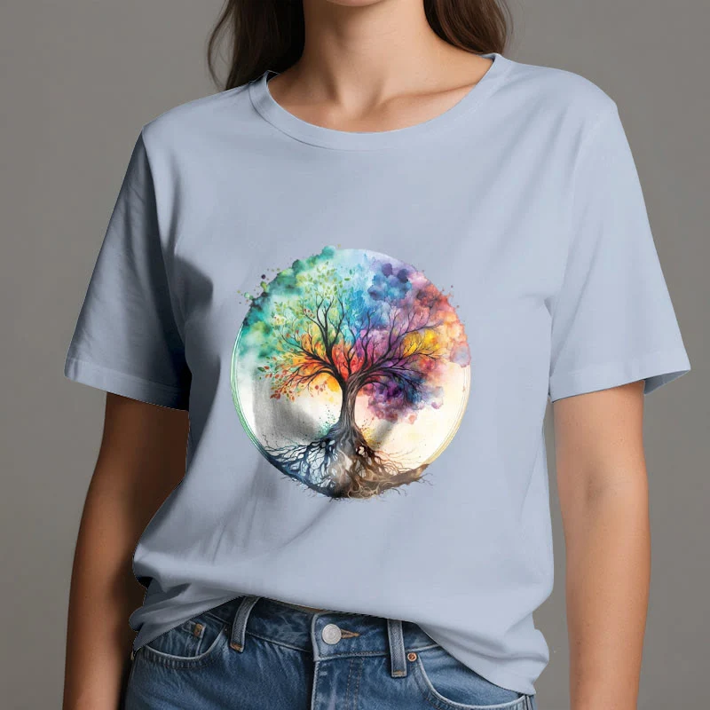 Olivenorma Regenbogen Baum des Lebens Spirituelles Baumwoll-T-Shirt