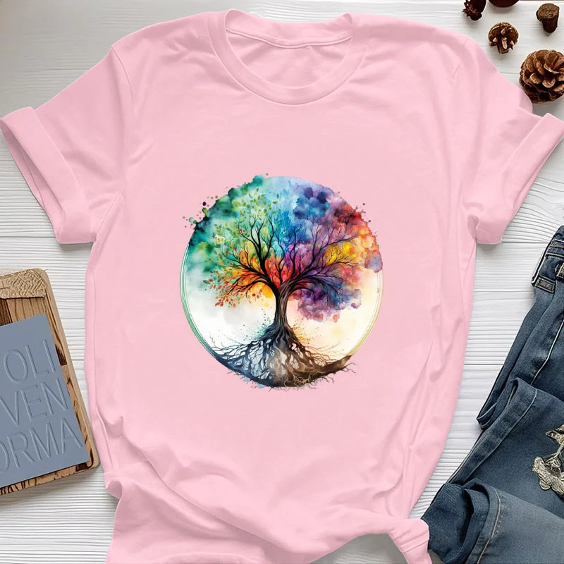 Olivenorma Regenbogen Baum des Lebens Spirituelles Baumwoll-T-Shirt